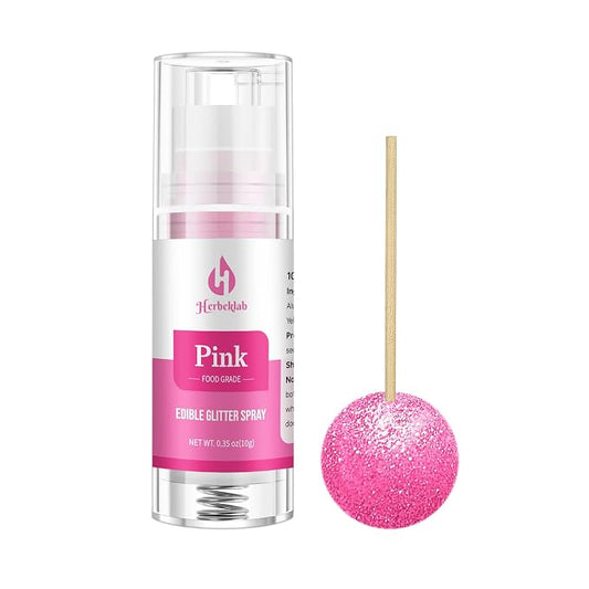 Pink Edible Glitter Spray – Herbeklab 10g Food Grade Edible Shimmer Spray for Cakes, Cookies, Chocolate, Strawberries, Drinks and Cocktails– Upgraded Bottle Design