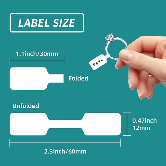 1000 Pcs Jewelry Price Tags Stickers Roll for Necklace Earring Price Identify, Labelchoice Rectangle Shape Self Adhesive White Blank Dumbbell Jewelry Tags Stickers for Bracelet, Ring, Clothing Display
