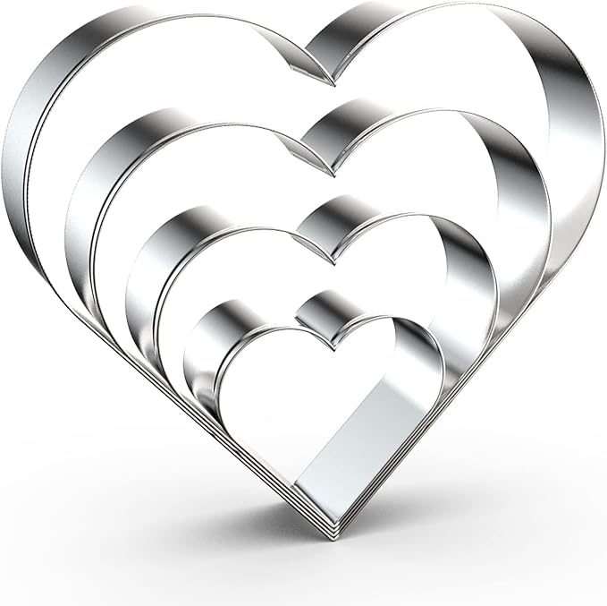 Heart Cookie Cutter Set Large/Small/Mini - 5 Inch, 4 Inch, 3 Inch, 2 Inch - 4 Piece Valentine's Heart Shaped Cookie Cutters Shapes Biscuit Molds for Baking - Stainless Steel