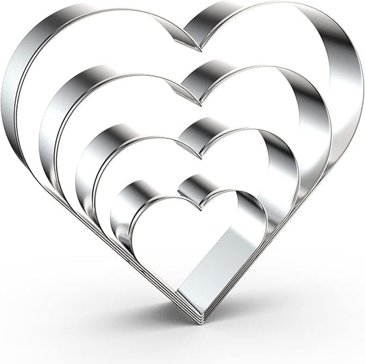 Heart Cookie Cutter Set Large/Small/Mini - 5 Inch, 4 Inch, 3 Inch, 2 Inch - 4 Piece Valentine's Heart Shaped Cookie Cutters Shapes Biscuit Molds for Baking - Stainless Steel
