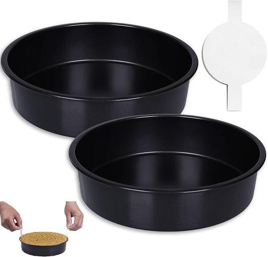 8 Inch Cake Pan Set for Baking - 2 Round Cake Pans with 50 Pieces Parchment Paper, Nonstick Deeper Circle Cake Baking Pans Sets for Baking-Black