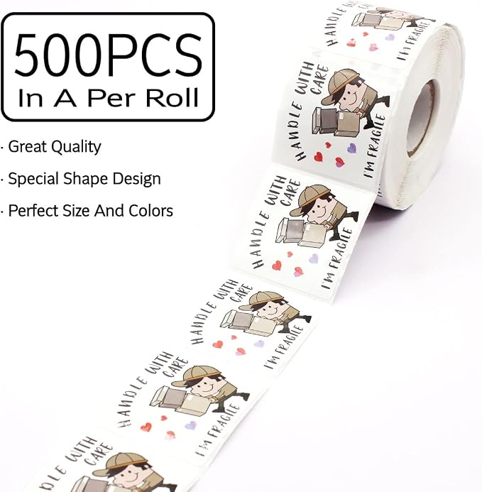 Handle with Care Stickers for Shipping,Fragile Sticker for Shipping 500 Labels Per Roll