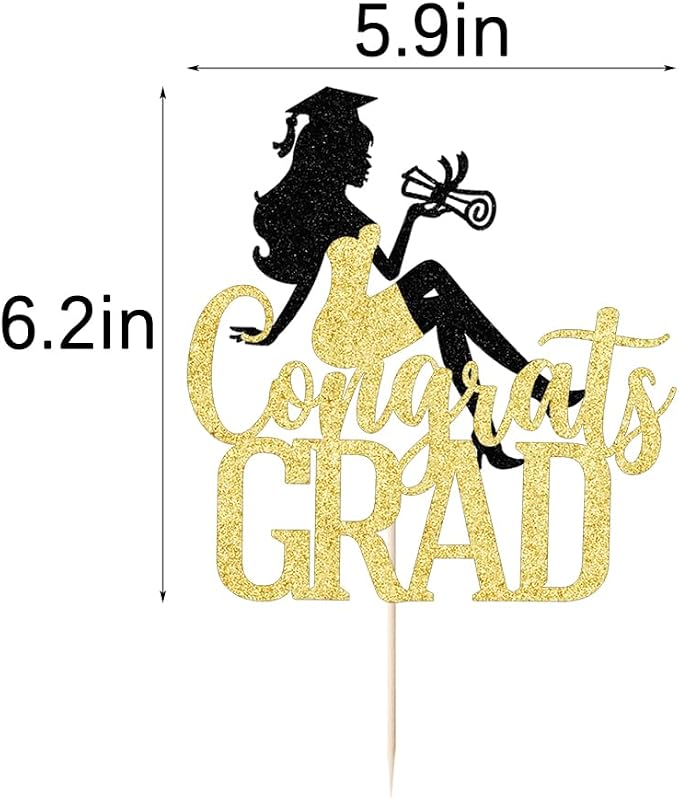 Congrats Grad Cake Topper,2026 Girl Graduation Cake Topper, Congrats Grad Decorations,2026 High School/College/Senior Graduation Party Decorations Supplies (Black gold)