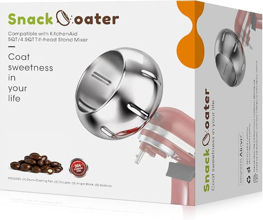 Aieve Snack Coater Compatible with KitchenAid Tilt-Head Stand Mixer, Chocolate Coating Attachment for Freeze-Dried Strawberries,Almonds,Pistachios & Nuts,Ideal for Home Use