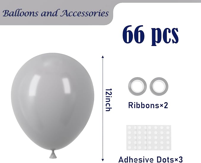 Voircoloria Gray Balloons, 66pack 12inch Grey Latex Party Balloons for Graduation, Wedding, Birthday, Gender Reveal, Baby Shower, Bridal Shower, Anniversary Party Decorations