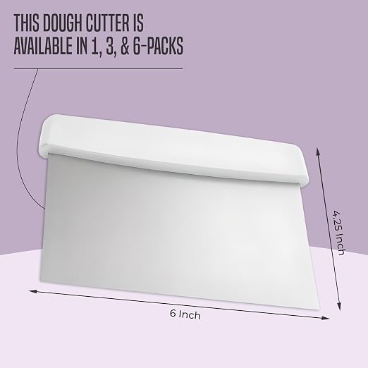 OCS Parts 6-Inch Stainless Steel Dough Cutter and Bench Scraper | White Handle | Cutter for Pizza Dough, Bread, and Pastry Dough | Multipurpose Kitchen Utensil