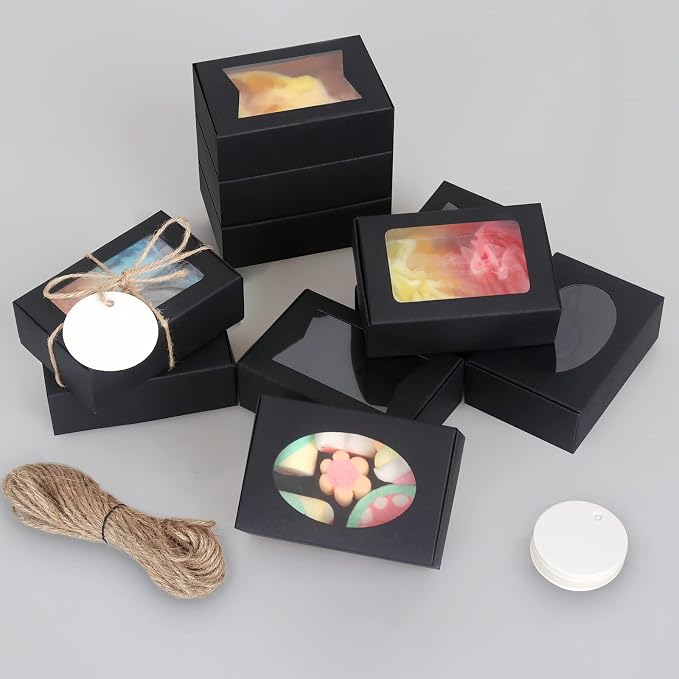 COTOPHER Soap Box, 30Pcs Small Soap Packaging Boxes 3.5x2.35x1.2 Inch Mini Kraft Boxes with Window Soap Boxes for Homemade Soap Candy Chocolate Bakery Cookies Soap Packaging