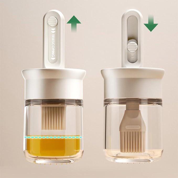 Oil Dispenser Bottle with Brush - Glass Oil Dispenser for Kitchen with Silicone Heat Brush - Cooking Brush for Oil and Cooking BBQ Grill Frying Kitchen (A, 16x6.7cm)