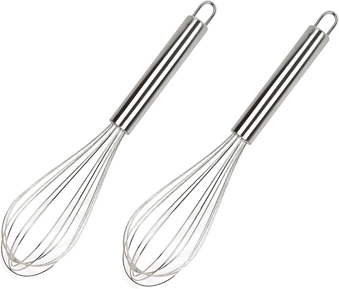 Manual Egg Whisk, 2 Pcs 6 Inch Long Stainless Steel Egg Beater for Bread, Cake and Cooking (6 inch)