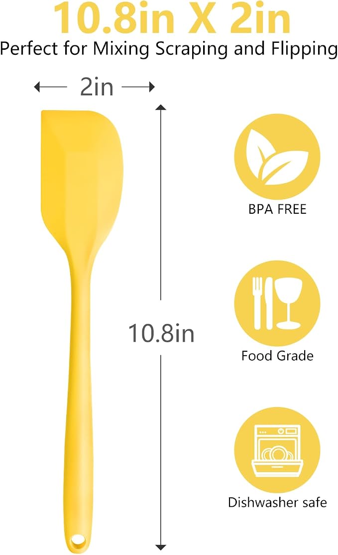Yellow Rubber Spatula for Kitchen Use, 10.8In Silicone Spatulas for Cooking Heat Resistant, Flexible Small Kitchen Spatula for Kitchen Nonstick Cookware