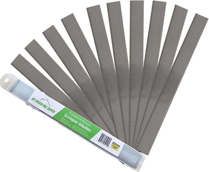 8" Replacement Floor Scraper Blades 10-Pack - Angled Demolition Scraper Blades for Efficient Flooring Removal and Demolition Razors - Compatible with Telescoping Floor Scrape - by KP Operating Supply