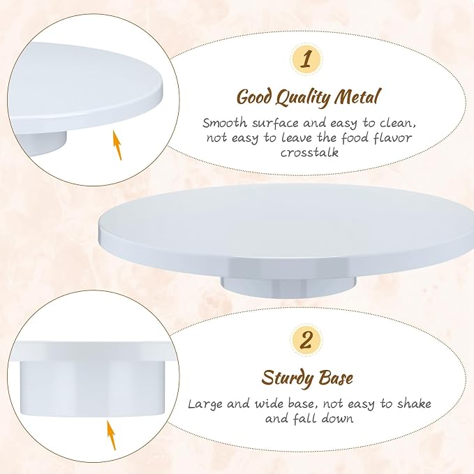 Wenqik 16 Inch Metal Cake Stand with Cake Knife and Spatula, Round Dessert Table Display Stand Metal Dessert Tray Serving Platter for Party, Wedding, Birthday, Baby Shower, Anniversary(White)