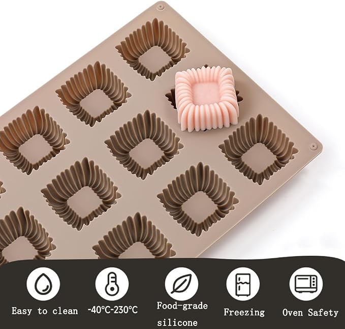 Cube Cake Silicone Mold - 1.6" x 1.6" x 0.8" 15-Cavity 3D Square Mini Mousse Cake Baking Mold, French Dessert Molds for Chocolate, Jello, Brownie Bites, Ice Cream Cube