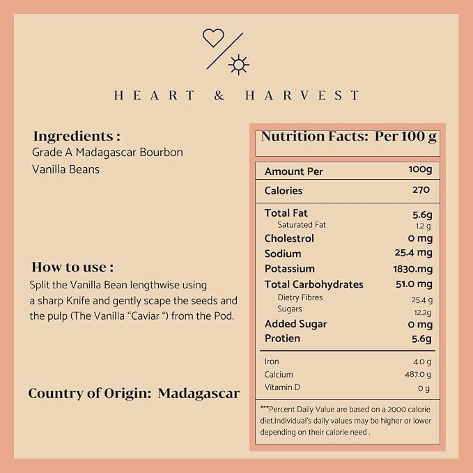 Heart & Harvest Madagascar Vanilla Pods Grade A, 5"-6" Length, Set of 25 Whole Vanilla Beans Perfect for Creating Pure Vanilla Powder & Extract (Pack of 25)
