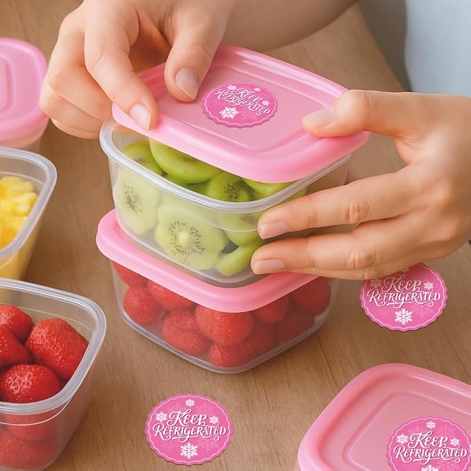 320 Pcs Keep Refrigerated Stickers, Pink Refrigerated Stickers Round Waterproof Labels Food Packaging Warning Labels for Box Container Carton Farm Supplies, 2 Inch