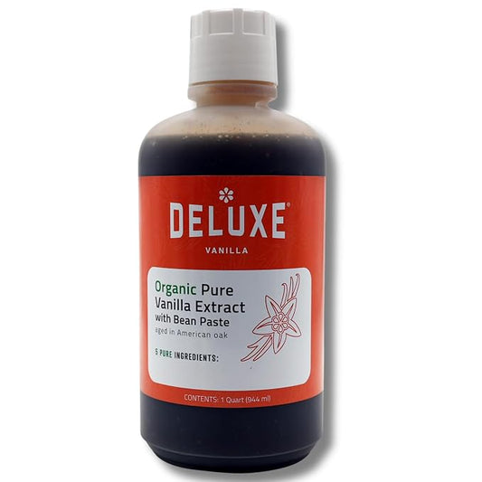 Organic Vanilla Extract with Bean Paste, 32 oz / 1 Quart - Small Batch, Hand, Selected Beans, Slow-Cold Extraction Aged in American Oak Kosher