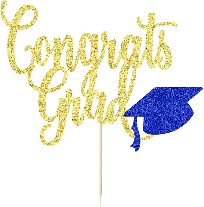 Congrats Grad Cake Topper,2026 Graduation Cake Topper, Congrats Grad Decorations,2026 High School/College/Senior Graduation Party Decorations Supplies. (Congrats Grad Gold dark blue)