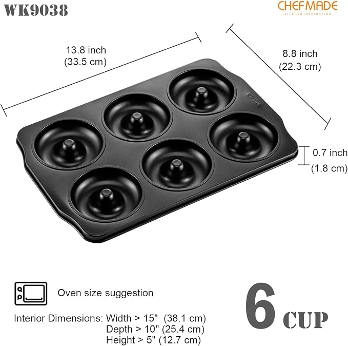 CHEFMADE Donut Pan, Nonstick 6 Cavity Jumbo Ring Doughnut Pan for Baking Cookies Bagel, Set of 2 (Black)