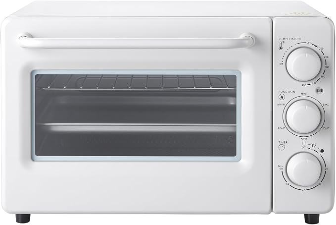 Novaspark Air Fryer Toaster Oven Combo, Retro Convection Oven Countertop,19QT Small Toaster Oven, 4-slices or 9" Pizza,Bake,Toast,Broil, Air Fry, Rapid Heating Mini Conventional Oven, Non-Stick, White