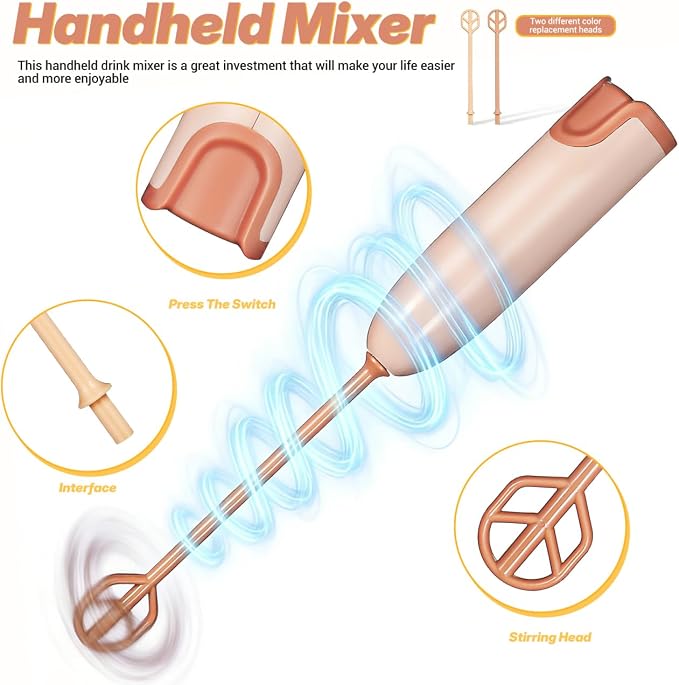 1 Set Baby Milk Powder Mixer Handheld Drink Stirrer, Light Brown Detachable Battery Operated, Newborn Nutrition Protein Coffee Kitchen Blending