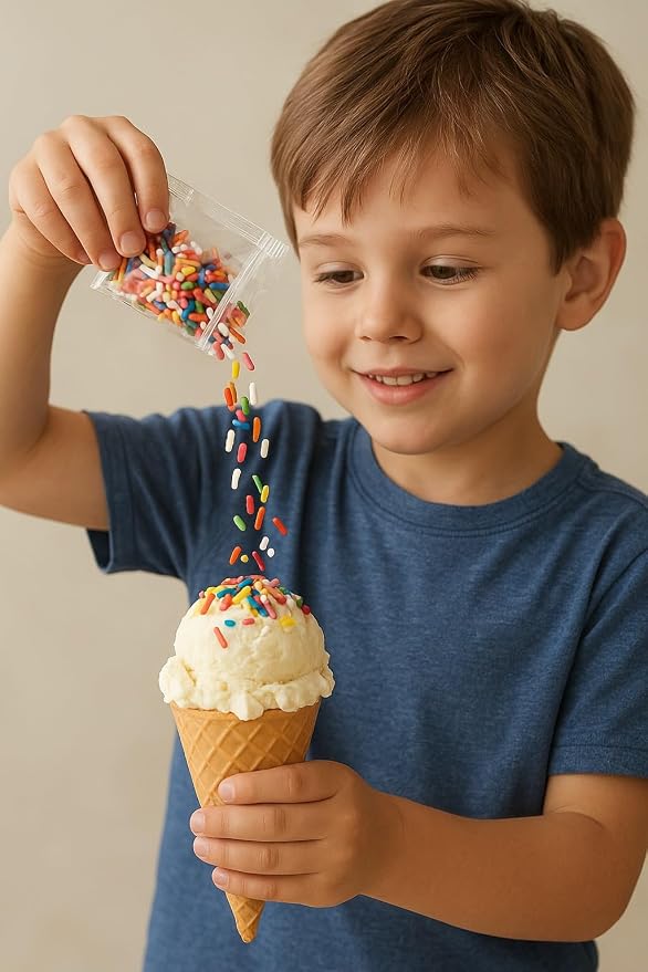 Lucky Scoops Rainbow Sprinkles Packets – 30 Individually Wrapped 7 g Packs in Resealable Pouch – Dairy-Free, Gluten-Free, Vegetarian, Soy & Nut-Free Rainbow Jimmies for Dessert Toppings for Ice Cream Sundae, Baking & Parties, Cruise Pixie Dusting
