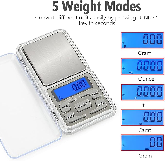 Digital Pocket Scale, 500g Capacity High Precision Balance of 0.01g, Mini Electronic Grams Reloading Scale, Food Scale, Jewelry Scale, Kitchen Scale