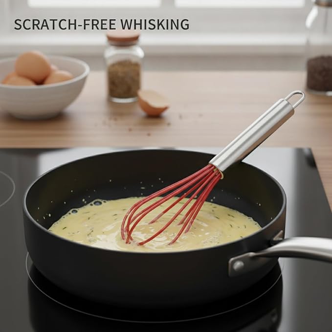 Silicone Coated Wire Whisk, Stainless Steel Mixing Tool for Non-Stick Cookware, 13 Inch (1 PC)
