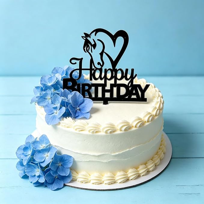 Black Acrylic Horse Happy Birthday Cake Topper, Horse Theme Party Decoration for Boys, Girls, Men, Women & Kids Birthday Party Decoration Supplies (Design3)
