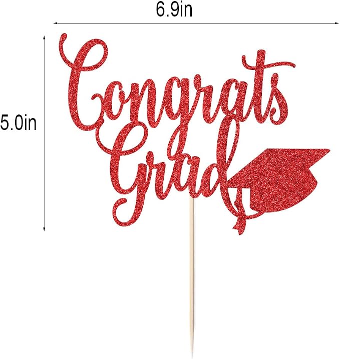 Congrats Grad Cake Topper,2026 Graduation Cake Topper, Congrats Grad Decorations,2026 High School/College/Senior Graduation Party Decorations Supplies. (red)