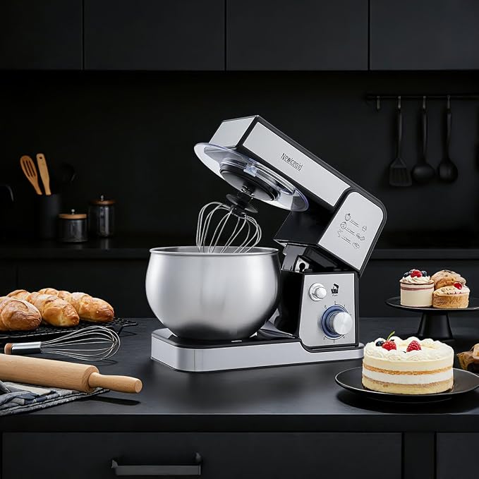Stainless Steel Stand Mixer, 6-Speed Tilt-Head Mixer with 400W Powerful Motor, 5.3QT Large Capacity Bowl, Electric Kitchen Mixer with Dough Hook, Beater, Whisk for Baking & Dough Making