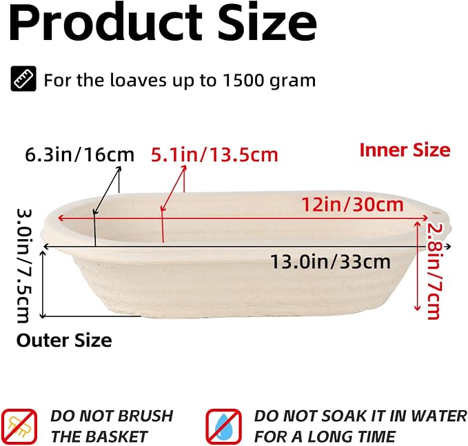 6x 12inch Oval Pulp Bread Proofing Basket Sourdough Banneton Bortform with 30pcs Liner Cover Bread Baking Supply For Professional and Homemade Artisan Bread
