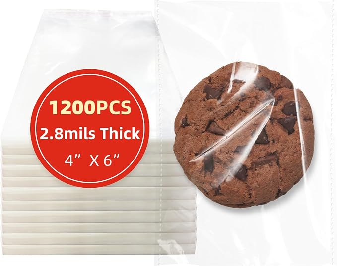 DTmasao 4x6 Inches 1200 Pcs Self Sealing Cellophane Bags Clear Cookie Bags Resealable Cellophane Bag for Packaging Gifts,Cookies,Favors,Products,Candy for Packaging 1200 Pieces 4"x6"