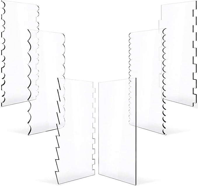 Woohome 6 PCS Acrylic Cake Scraper Decorating Transparent Cake Cream Scraper Clear Icing Comb Contour Decorating Set for Bread Pastry Cake Decorating Supplies DIY Kitchen Bakery Baking Tool
