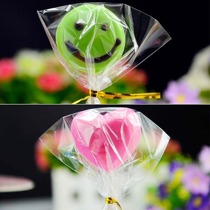 Augshy Cake Pop Bags,300Pcs Cellophane Treat Bag 3x5 Inches with Twist Ties | Clear 1.4mils Thickness,Resealable Packaging Individual OPP Plastic Bags for Lollipop Cake Candy Chocolate Cookie Wrapping B