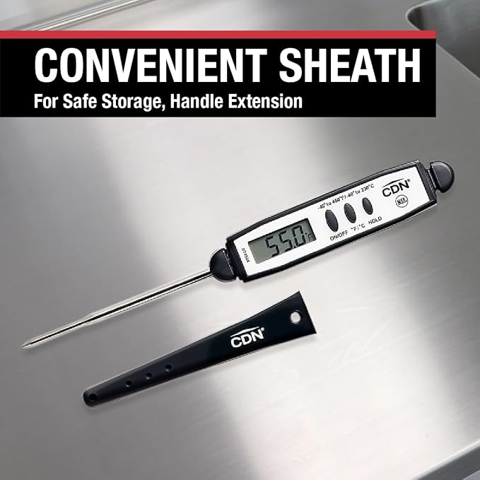 CDN Waterproof Digital Cooking Thermometer Instant Read 2.75" Stainless Shatterproof Ideal for Meat, Poultry, BBQ NSF Certified, Black (DT450X)