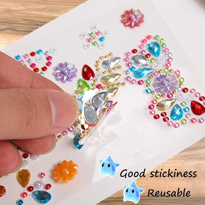 Jewel Gem Sticker Acrylic Phone Sticker Self-Adhesive Crystal Animal Rhinestone Decal Butterfly Parrot Reindeer Squirrel Love for Crafts DIY Water Bottle Bling Mirror Kid Handmade Decor 8 Sheets