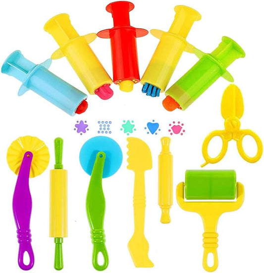 Dough Tools Kit – 12-Piece Dough Play Tools Set with 5 Extruders, Scissors, Rollers, Rolling Pins, Cutters for Kids Ages 3+