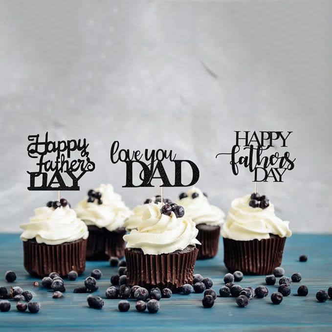 12 Pcs Happy Father's Day Cake Toppers，Father's Day Love You Dad,Happy Birthday Dad Cake Decorations,Thanks Dad Best Dad Ever Cake Picks for Father's Day Birthday Party Cake Supplies