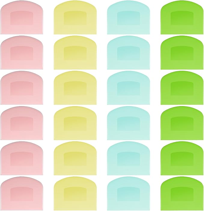 24 Pcs Bench Scraper Dough Scraper for Baking, BPA Free PE Flexible Bowl Scrapers, Food-Safe Plastic Dough Cutter Tool for Bread Cake Fondant Icing (Light Blue, Green, Yellow, Pink)