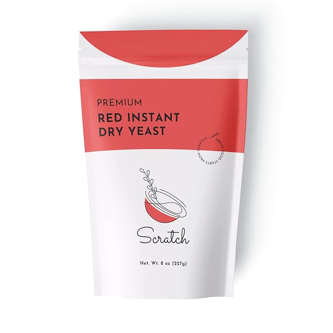 Scratch Red Instant Dry Yeast– All-Purpose Baking Yeast for Bread, Rolls, Sandwich Loaves, Pizza Dough & Bread Machines - (Red 8oz) (1 Packet)