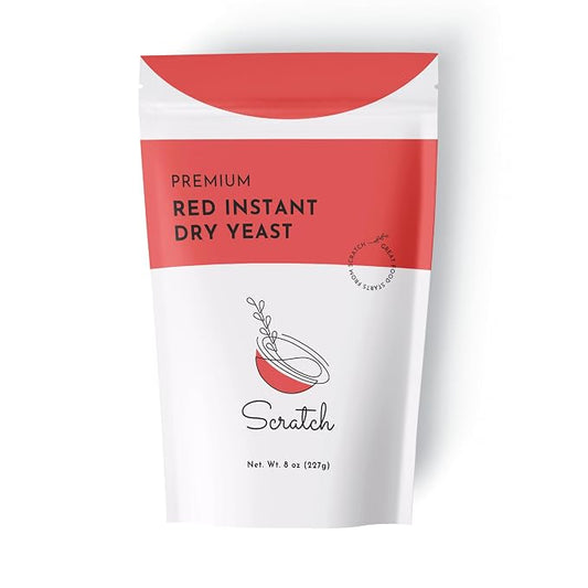 Scratch Red Instant Dry Yeast– All-Purpose Baking Yeast for Bread, Rolls, Sandwich Loaves, Pizza Dough & Bread Machines - (Red 8oz) (1 Packet)