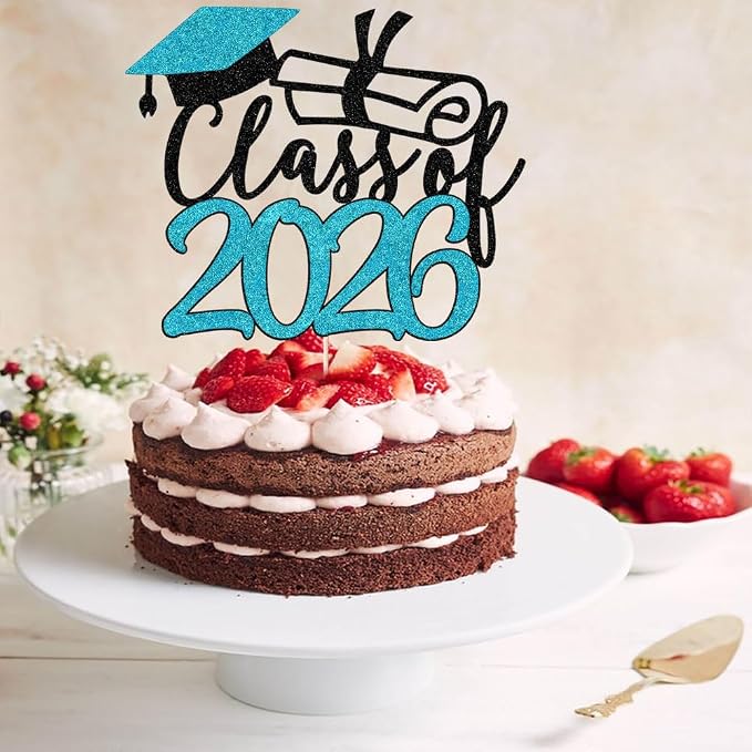 Gold Class of 2026 Congrats Grad Cake Topper Glitter Graduation Party Supplies - High School College Graduates -College Graduate Cake Topper Decorations (Class of 2026 Black and blue)