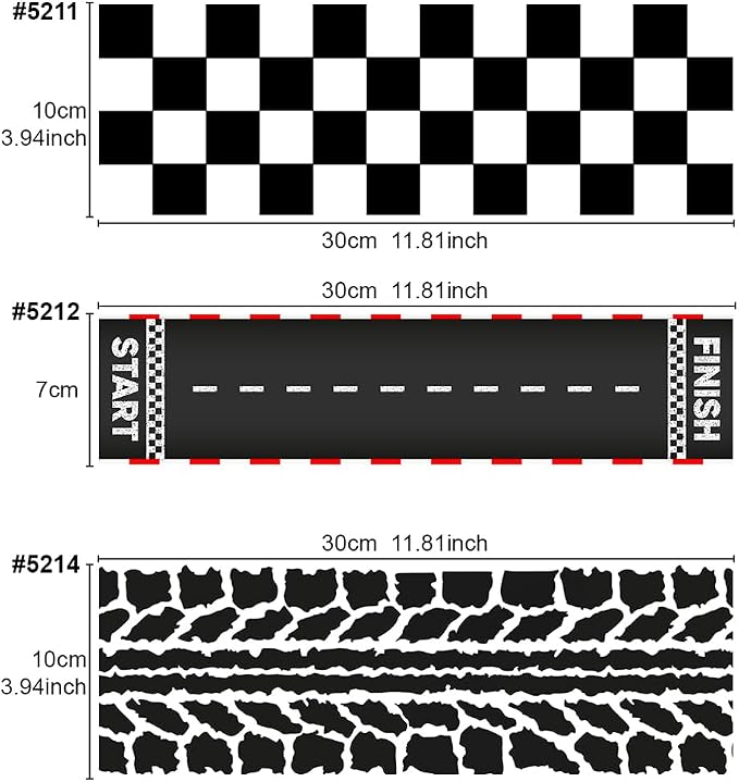 Race Car Edible Cake Wrap Topper Decoration, Checkered Flag, Racing Track, Tire Border, 4 x 12 Inches per Sheet