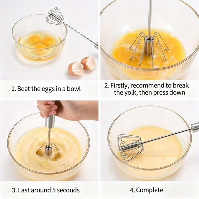 KSENDALO SUS304 Stainless Steel Whisk & Beater Set - Manual & Automatic Handheld Easy Semi-Auto Mixer for Cooking - 12 & 14inch Frother Spinner, Mixer & Stirrer for Eggs, Hand, and Milk