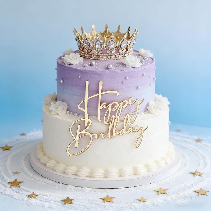 5Pcs Gold Acrylic Happy Birthday Cake Toppers Happy Birthday Sign for Cake Topper Decoration Supplies Party Celebration Toppers for Cakes Side Inserts Mirror Acrylic Glitter Cupcake Dessert Topper
