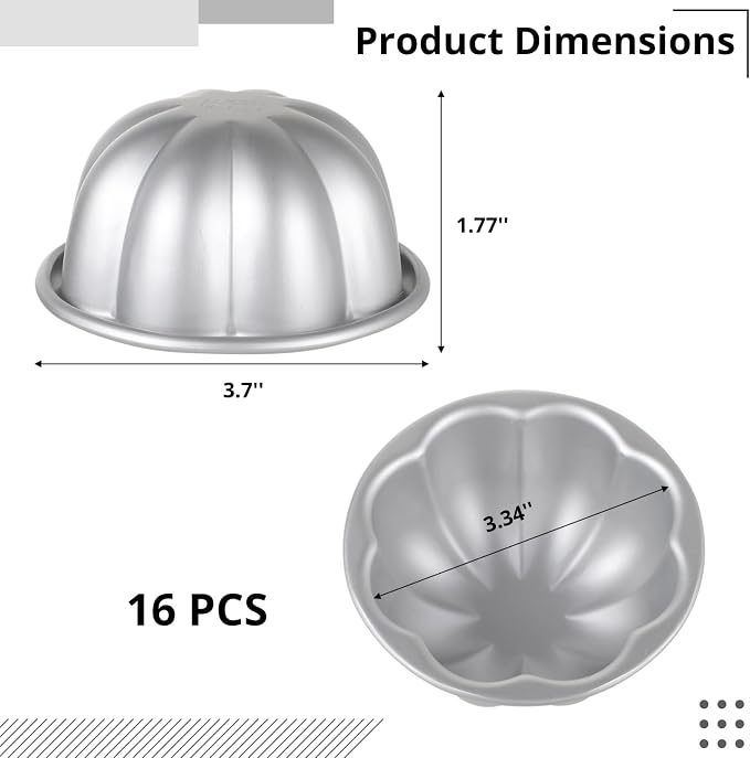 Homaisson 16Pcs Pudding Cup Molds, 3.7''x1.77'' Mini Fluted Cake Pans, Small Fluted Cake Pans for Baking，Non-Stick Jelly Molds, Easy to Demold, Pudding Cake Pan Nonstick