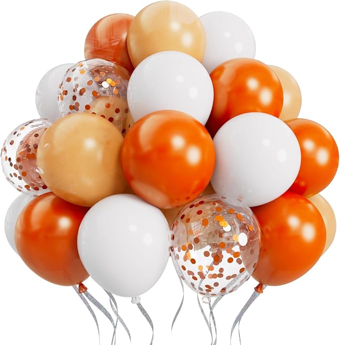 SUWEN 60PCS Orange Confetti Balloons Set Latex Helium Chrome Burnt Orange Balloon for Birthday Graduation Halloween Party Decorations