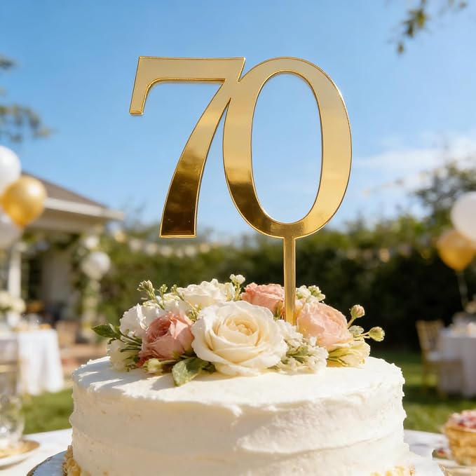Acrylic Seventy Cake Topper, 70th Birthday Cake Toppers, 70th Anniversary Party Decorations Supplies,Cheers to 70 Years Birthday Party Decorations
