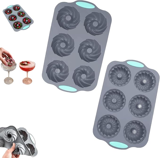 Christmas Wreath Ice Mold, DIY Wreath Ice Cube Tray, Holiday Wreath Ice Cubes Molds, Silicone Baking Mold, High-Temperature Resistant, for Making Small Donut/Cake/Snowflakes/Ice Cubes (A+B)