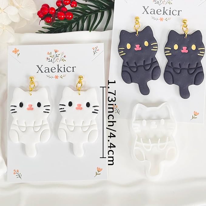Xaekicr Black Cat Polymer Clay Cutters for Earrings – Cute Animal Clay Cutters for Polymer Clay Jewelry Making – Clay Tools & Earring Molds for DIY Crafts